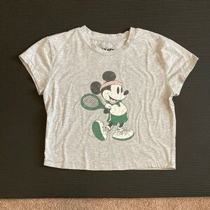 Disney Women’s Mickey Mouse Tennis Gray Short Sleeve Crop Tee